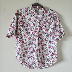 Vintage Pink Floral Short Sleeve Button Down Shirt